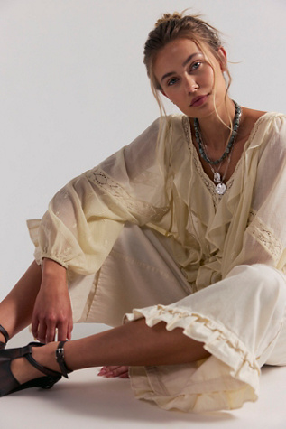 Женская блузка Free People Estelle Chiffon Blouse, цвет: Яичная скорлупа комбинированный — фото 4