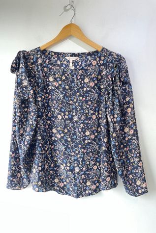 Rebecca Taylor Navy Floral Silk Blouse Selected by The Curatorial Dept.