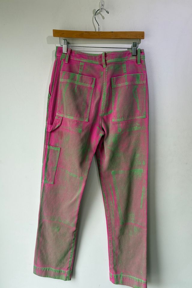 Raquel Allegra Pink and Green Spray Paint Pants Selected by The Curatorial Dept. #1