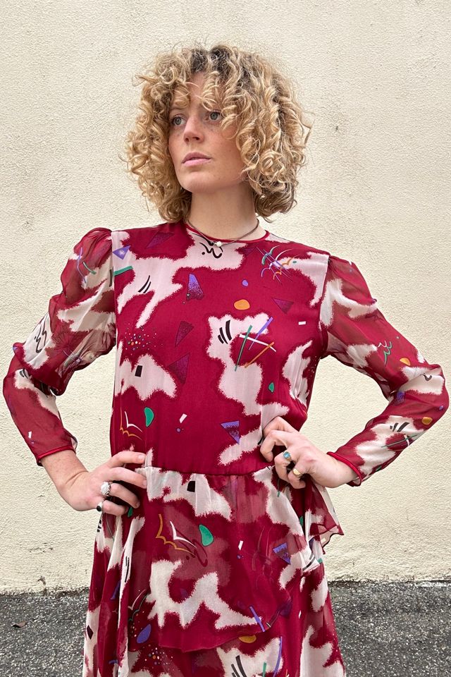 Hanae Mori Boutique Maroon Silk Peplum Dress Selected by The Curatorial Dept. #1