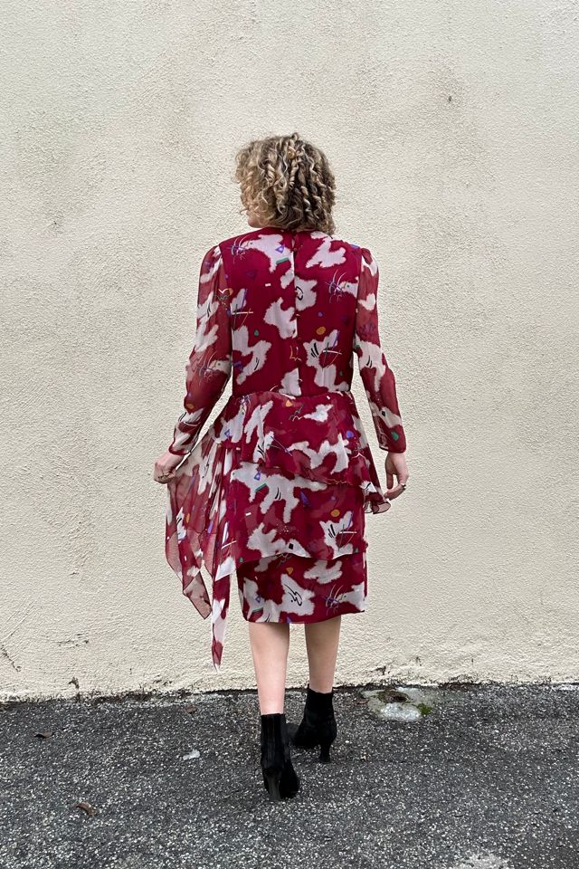 Hanae Mori Boutique Maroon Silk Peplum Dress Selected by The Curatorial Dept. #2