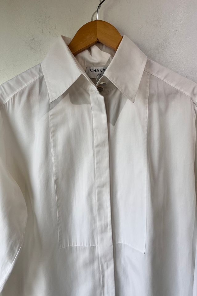 Chanel White Yoked French Cuff Tuxedo Shirt Selected by The Curatorial Dept #1