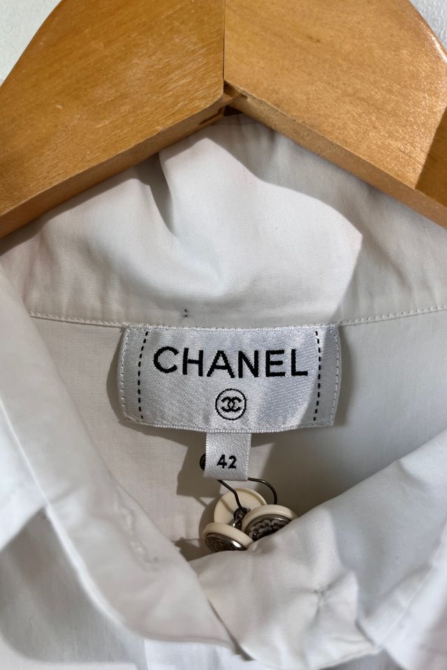 Chanel White Yoked French Cuff Tuxedo Shirt Selected by The Curatorial Dept #3