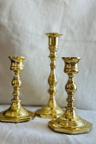Set of Three Brass Gold Tone Baldwin Candlesticks Selected by KA.TL.AK