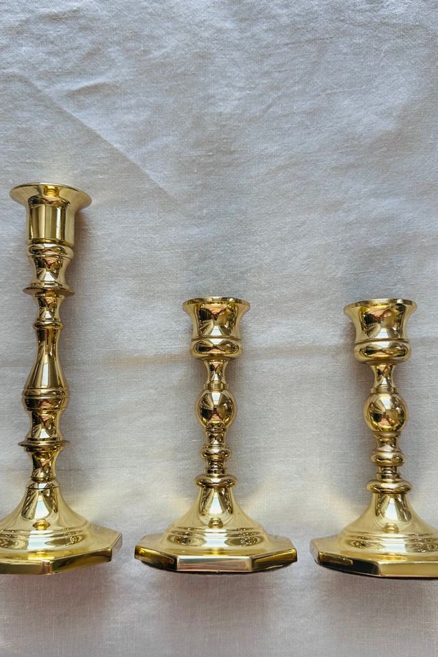 Set of Three Brass Gold Tone Baldwin Candlesticks Selected by KA.TL.AK #2