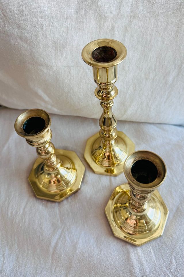 Set of Three Brass Gold Tone Baldwin Candlesticks Selected by KA.TL.AK #3