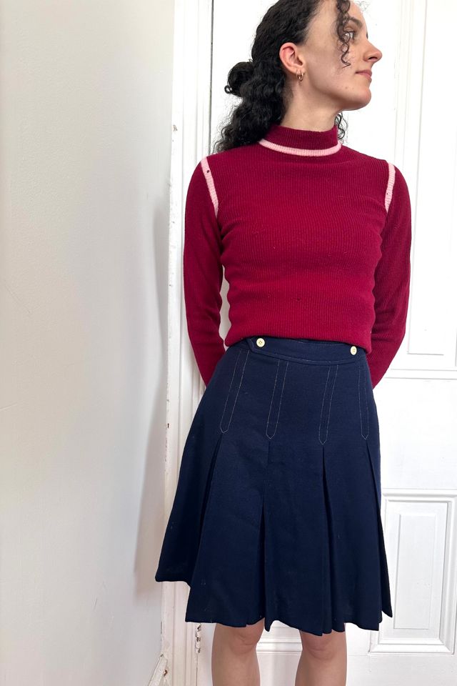 Vintage 60’s Blue Wool Skirt with Yoke Pleats Selected by KA.TL.AK #1