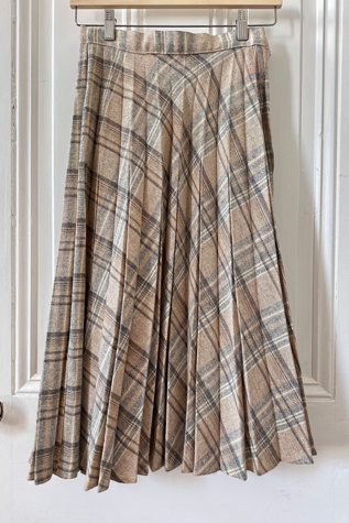 Vintage Plaid Neutral Pleated Midi Skirt Selected by KA.TL.AK