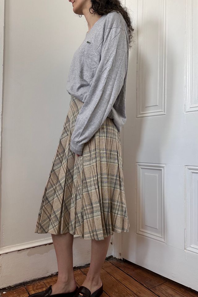 Vintage Plaid Neutral Pleated Midi Skirt Selected by KA.TL.AK #2