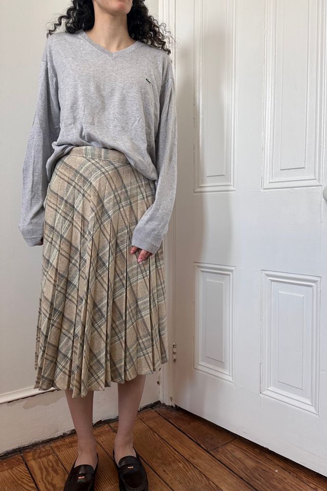 Vintage Plaid Neutral Pleated Midi Skirt Selected by KA.TL.AK #3