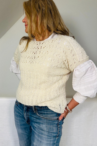 Vintage Hand Knit Cream Short Sleeved Sweater Selected by KA.TL.AK