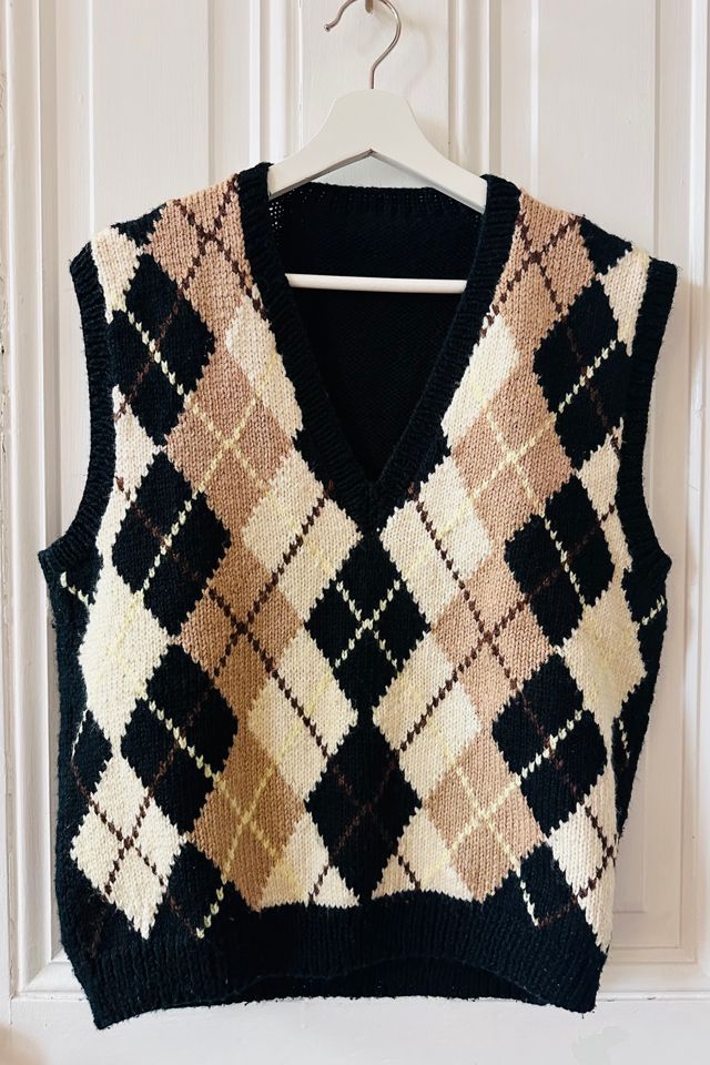 Vintage Handknit Wool Argyle V Neck Sweater Vest Selected by KA.TL.AK