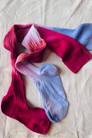 Hand Dyed Lavendar and Bright Pink Toed Knee Socks Selected by KA.TL.AK