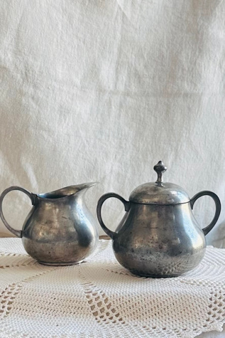 Vintage Dutch Pewter Cream and Sugar Set Selected by KA.TL.AK