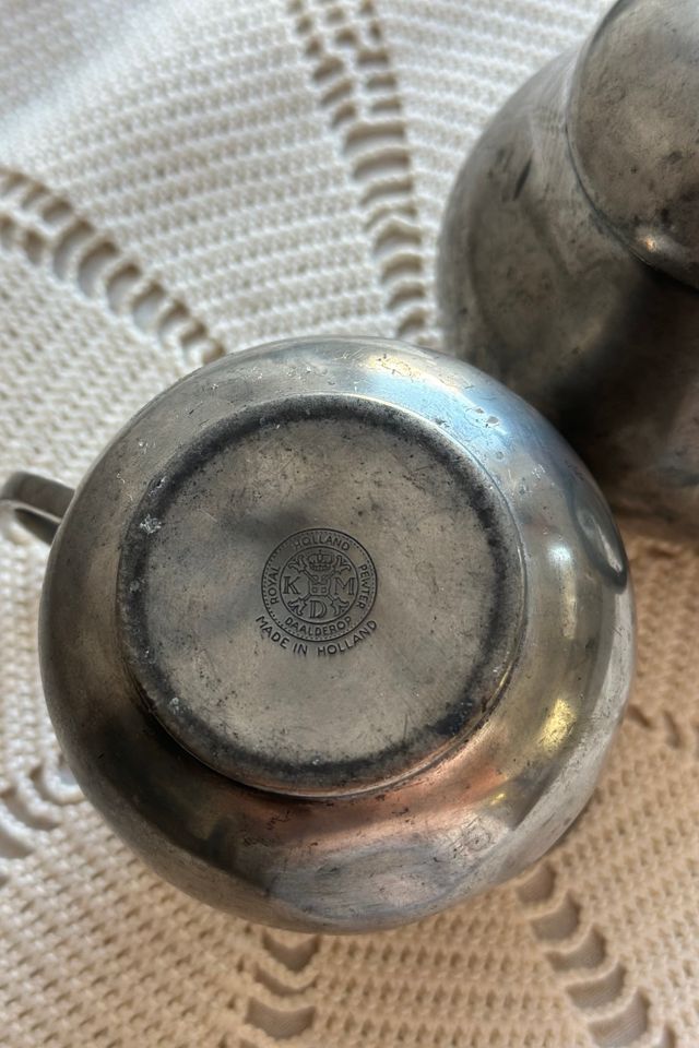 Vintage Dutch Pewter Cream and Sugar Set Selected by KA.TL.AK #1