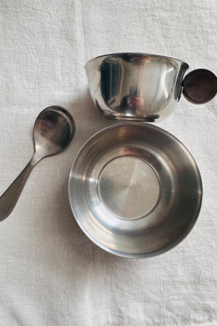 Vintage Danish Modern Stainless-Steel Cream and Sugar Set Selected by KA.TL.AK