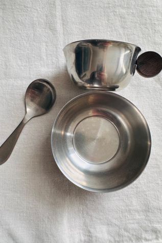 Vintage Danish Modern Stainless-Steel Cream and Sugar Set Selected by KA.TL.AK