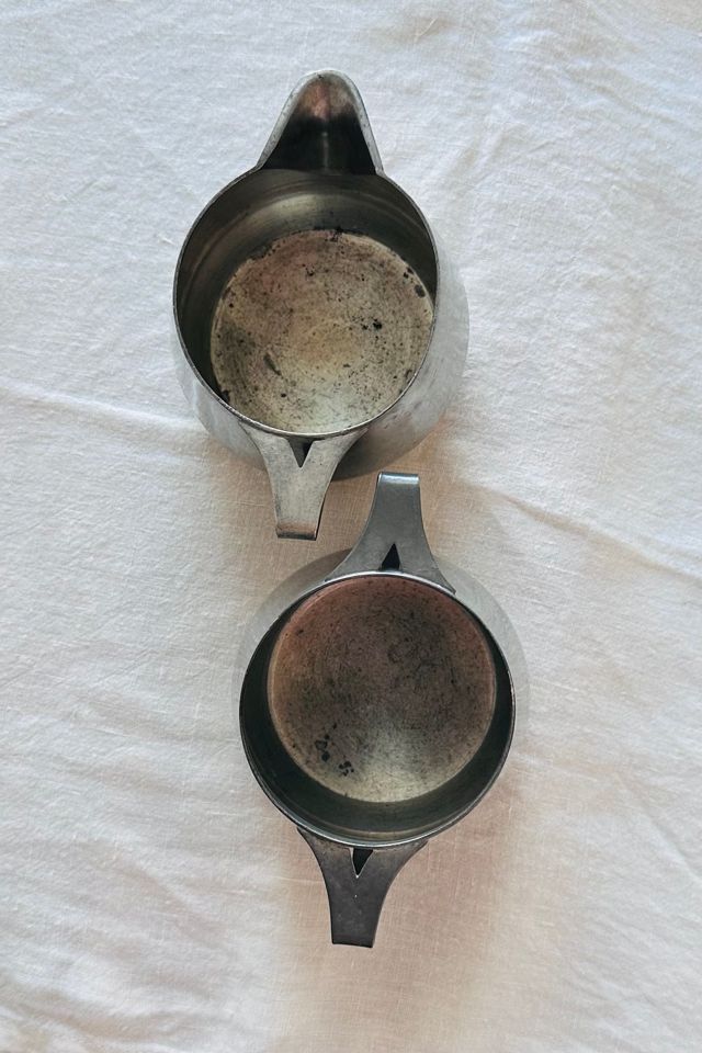 Vintage Art Deco Pewter Cream and Sugar Set Selected by KA.TL.AK #1