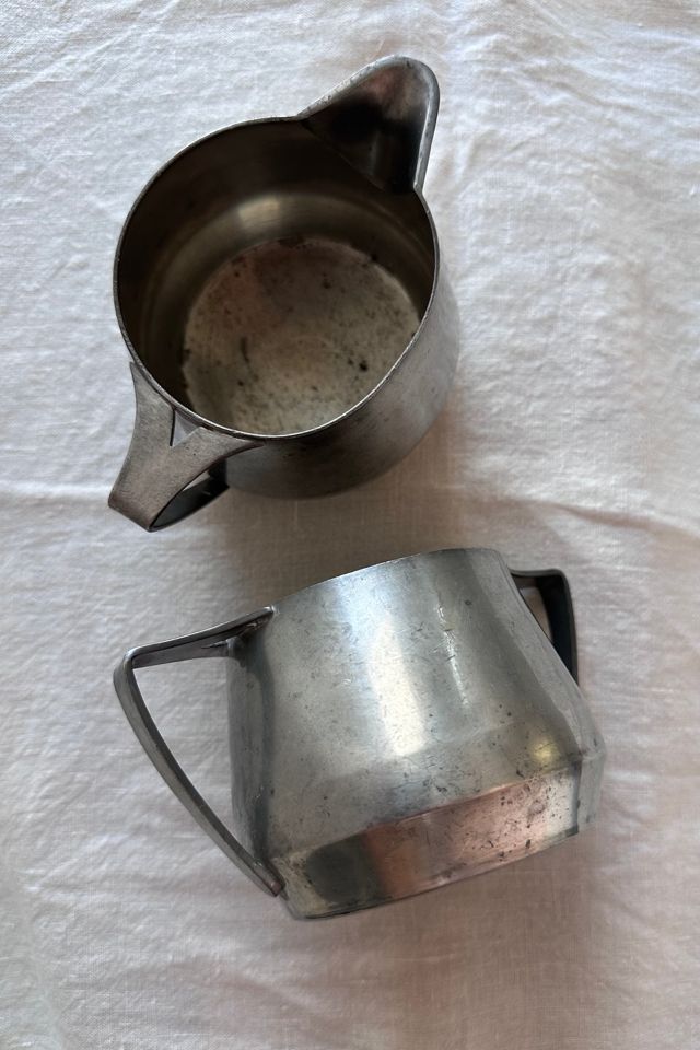 Vintage Art Deco Pewter Cream and Sugar Set Selected by KA.TL.AK #2