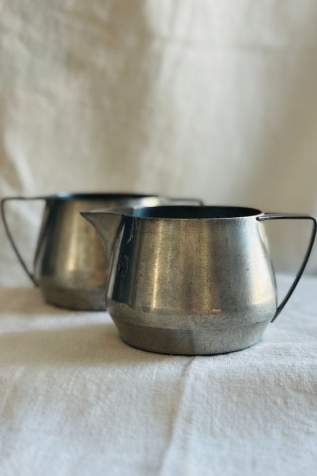 Vintage Art Deco Pewter Cream and Sugar Set Selected by KA.TL.AK #3