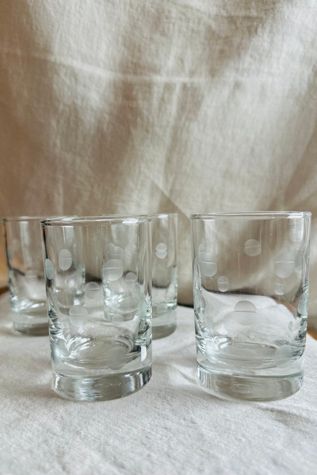 Vintage Polka Dot Etched Juice Glass Set of Four Selected by KA.TL.AK