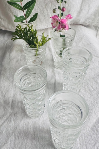 Vintage Italian Cut Glass Cordial Glass or Bud Vase Set of Six Selected by KA.TL.AK