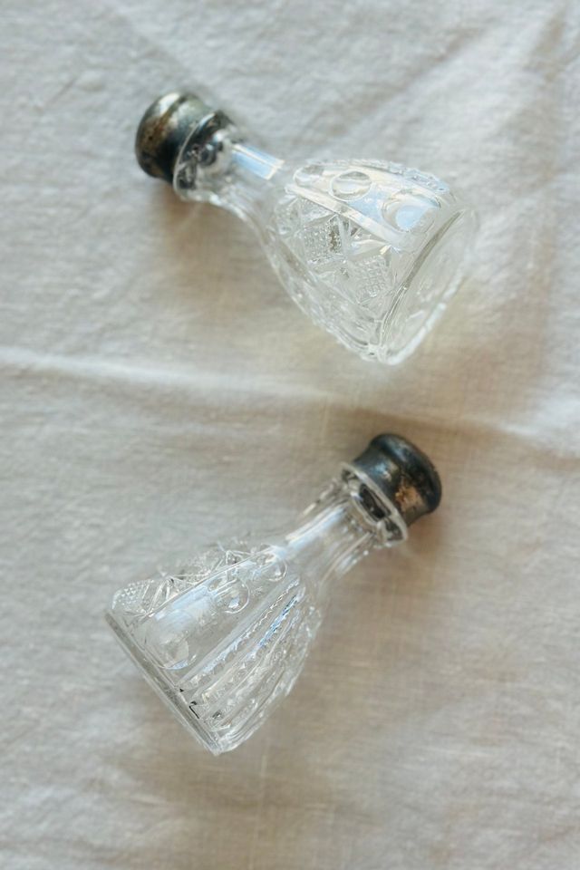 Vintage Cut Glass Salt and Pepper Shakers with Pewter Lids Selected by KA.TL.AK #1
