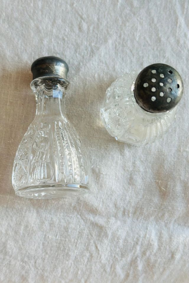 Vintage Cut Glass Salt and Pepper Shakers with Pewter Lids Selected by KA.TL.AK #2