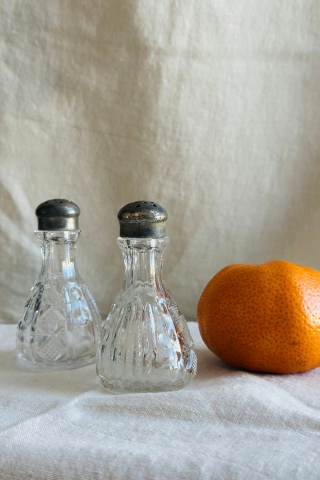 Vintage Cut Glass Salt and Pepper Shakers with Pewter Lids Selected by KA.TL.AK #3