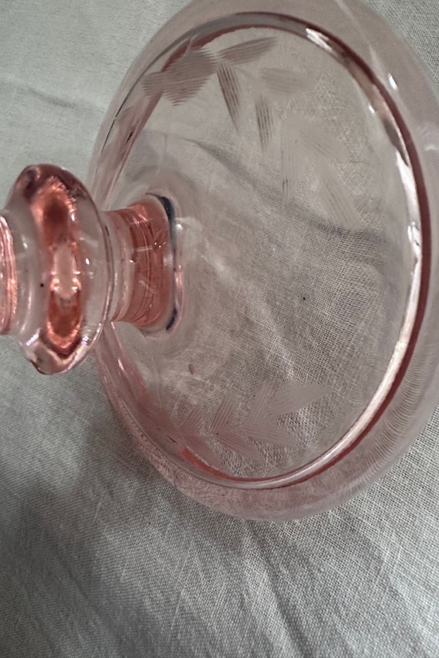 Vintage Depression Era Etched Pressed Glass Pink Candlestick Selected by KA.TL.AK #2