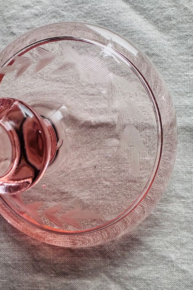 Vintage Depression Era Etched Pressed Glass Pink Candlestick Selected by KA.TL.AK #3