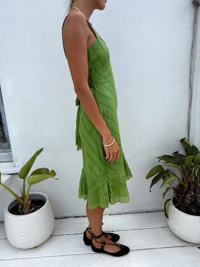 Linen Kelly Green Y2k Dress Selected by Madly Vintage #1