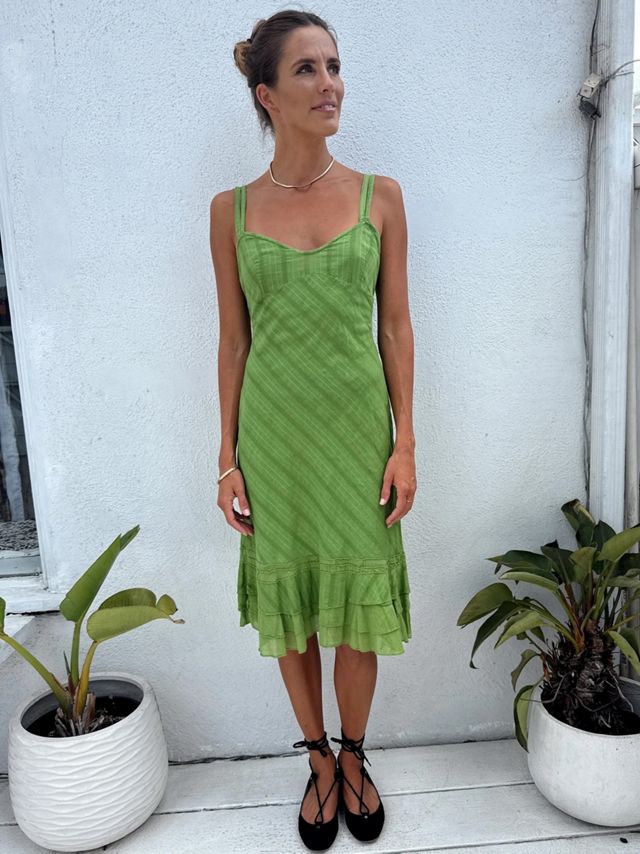 Linen Kelly Green Y2k Dress Selected by Madly Vintage #3