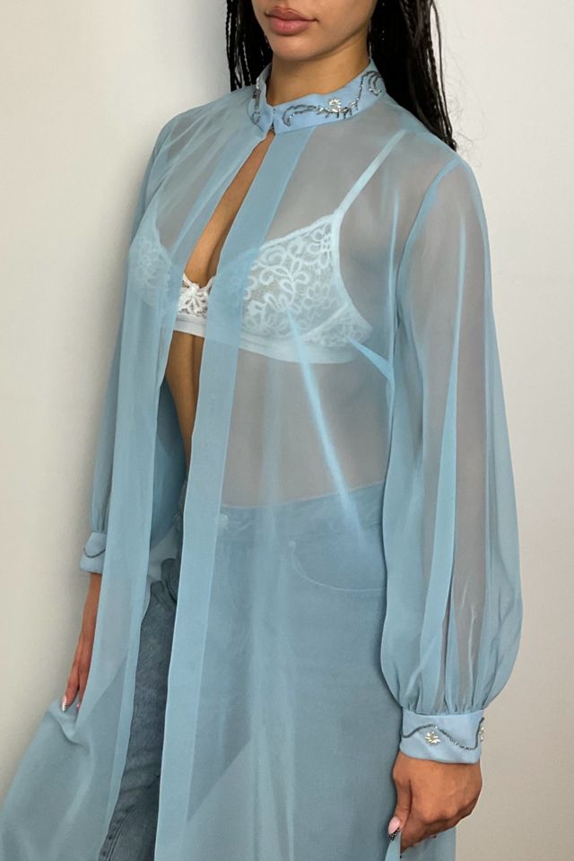 Vintage Baby Blue Sheer Maxi Jacket Selected By Ankh By Racquel #2