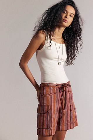 Frankie Striped Shorts by Free People in Orange, Size: M