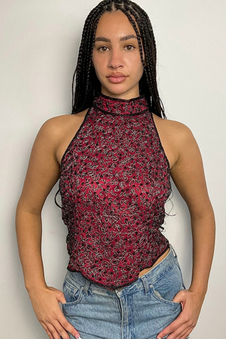 Vintage Nineties Red And Black Beaded Sleeveless Top Selected By Ankh By Racquel