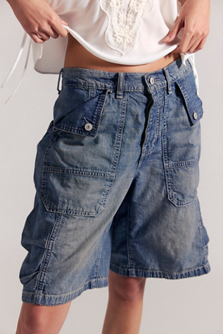We The Free Mikie Long Shorts at Free People in Medium Wash, Size: 27