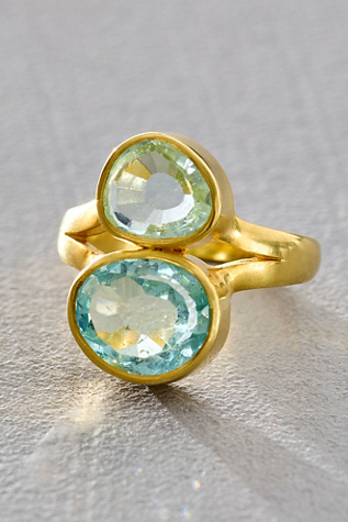 Bague Double Grecque Signature en Or 18 carats et Aigue-marine Pippa Small