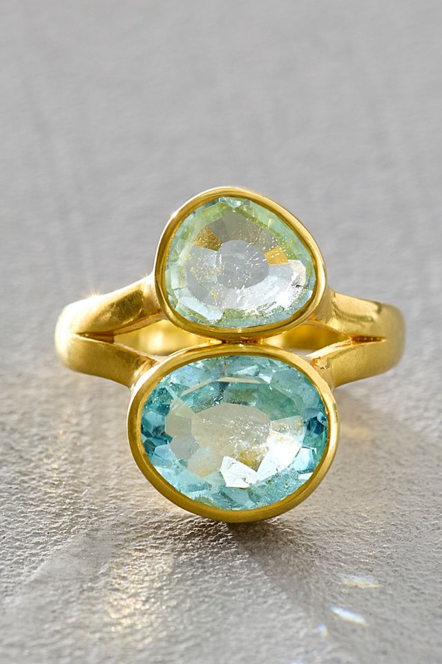 Pippa Small 18kt Gold Aquamarine Signature Double Greek Ring #3