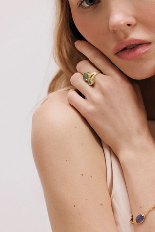 Pippa Small 18kt Gold Aquamarine Signature Double Greek Ring