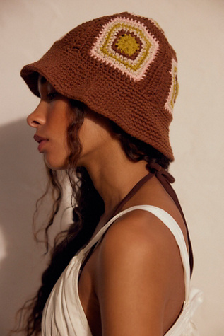 Sofie Crochet Bucket Hat by Free People in Brown
