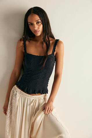 So Soft Frill Square Neck Tank Top by Intimately at Free People in Black, Size: M/L
