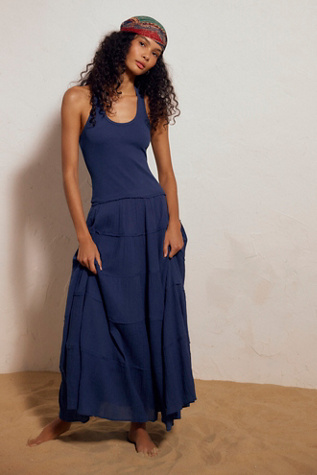 knee length dresses for ladies Women's Blue and White Pattern Maxi Dress-Always Amalfi Large main image 1