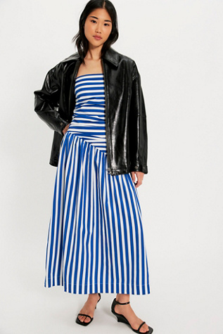 S/W/F Ruched Bodice Midi Dress at Free People in Blue, Size: S