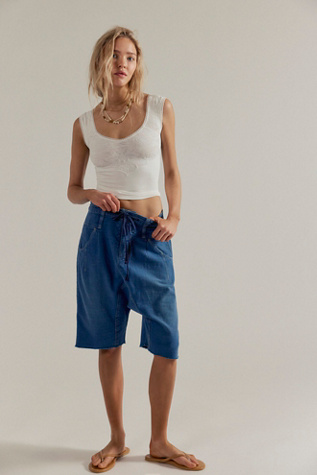 We The Free Sage Denim Harem Shorts at Free People in Medium Wash, Size: 26