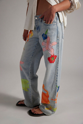 We The Free Surfside Patched Jeans at Free People in Light Wash, Size: 29