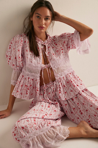 Forever Young Printed Bed Jacket by Intimately at Free People in Lavender Combo, Size: Medium