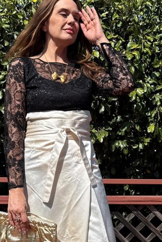 1990s Ungaro Satin Trimmed Metallic Lace Top Selected by Personal Choice