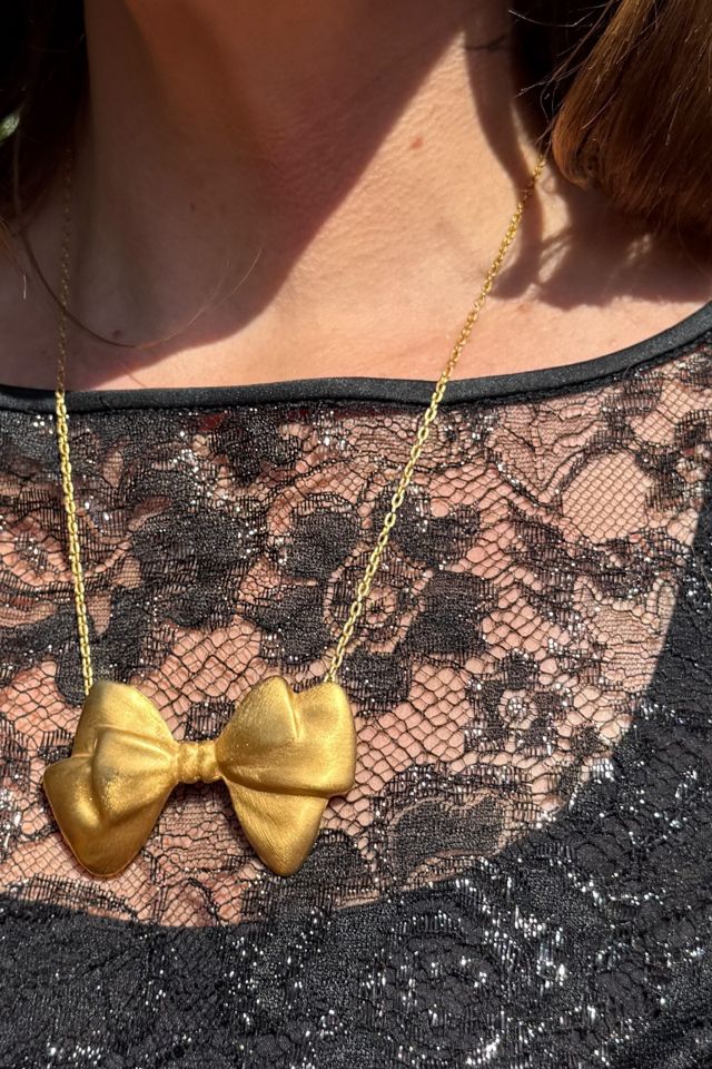 1990s Matte Gold Bow Pendant Necklace Selected by Personal Choice #1