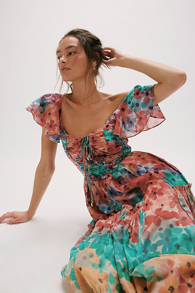 free people long dress Women's Bluebell Maxi Dress, Cool Combo, S at Amazon Women's Clothing store puffed sleeves Free People Feeling Groovy maxi